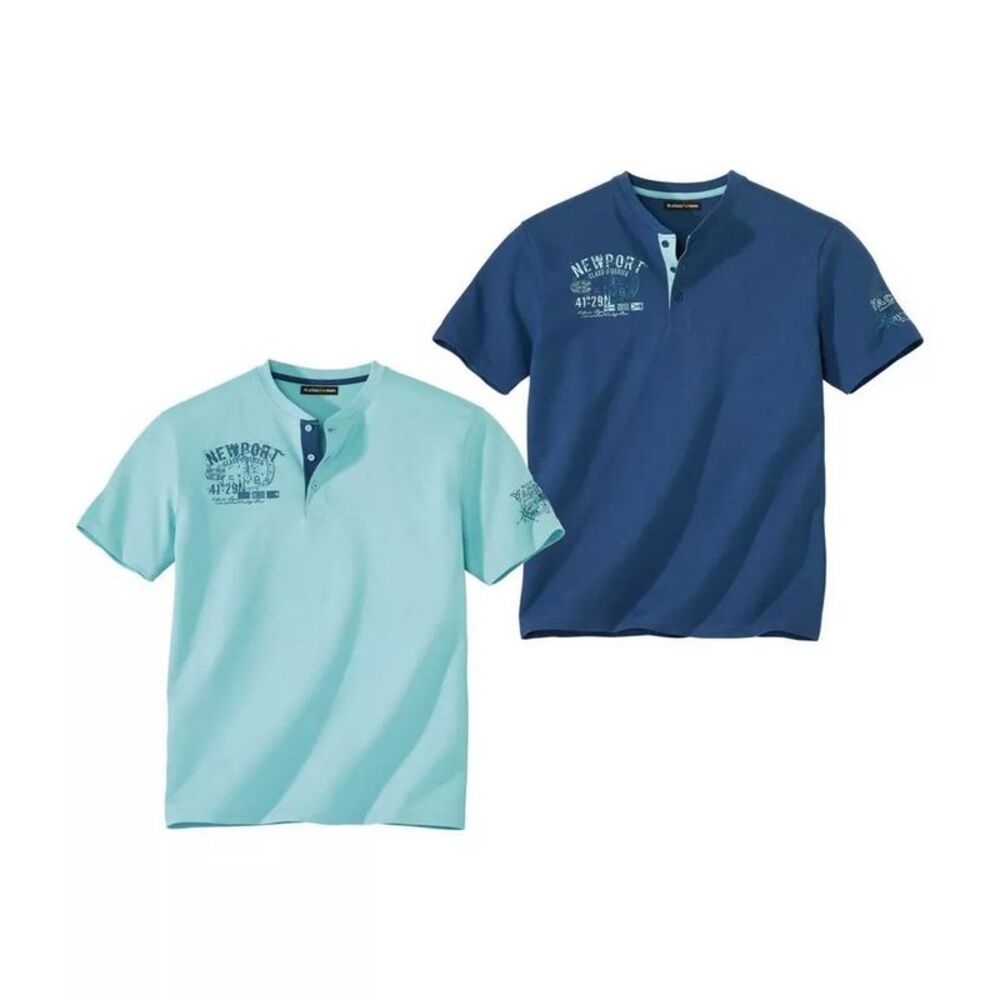 Atlas For Men Mens Henley T-Shirt (Pack of 2) / Blue/Turquoise